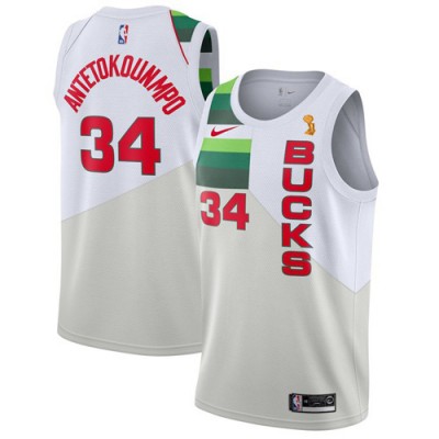 Nike Milwaukee Bucks #34 Giannis Antetokounmpo Youth 2021 NBA Finals Champions Swingman Earned Edition Jersey White
